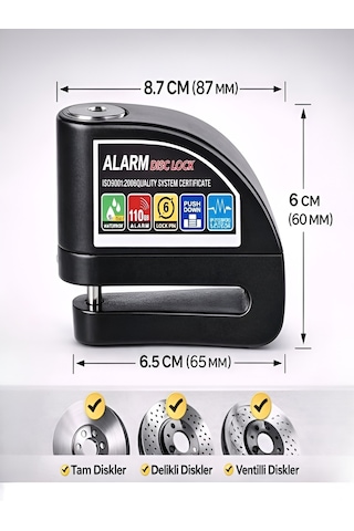 Pc-05 110db Kablolu Alarmlı 7mm Çelik Pim Motosiklet Scoter Bisik