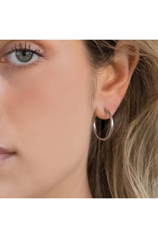 18 Mm Cerrahi Çelik Halka Küpe Gümüş Renkli Gri