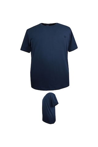 Battal Boy % 100 Pamuk 115 Kilo-150 Kilo Arası İçin Uygun Bedenli Bisiklet Yaka Düz Tişört Lacivert Lacivert