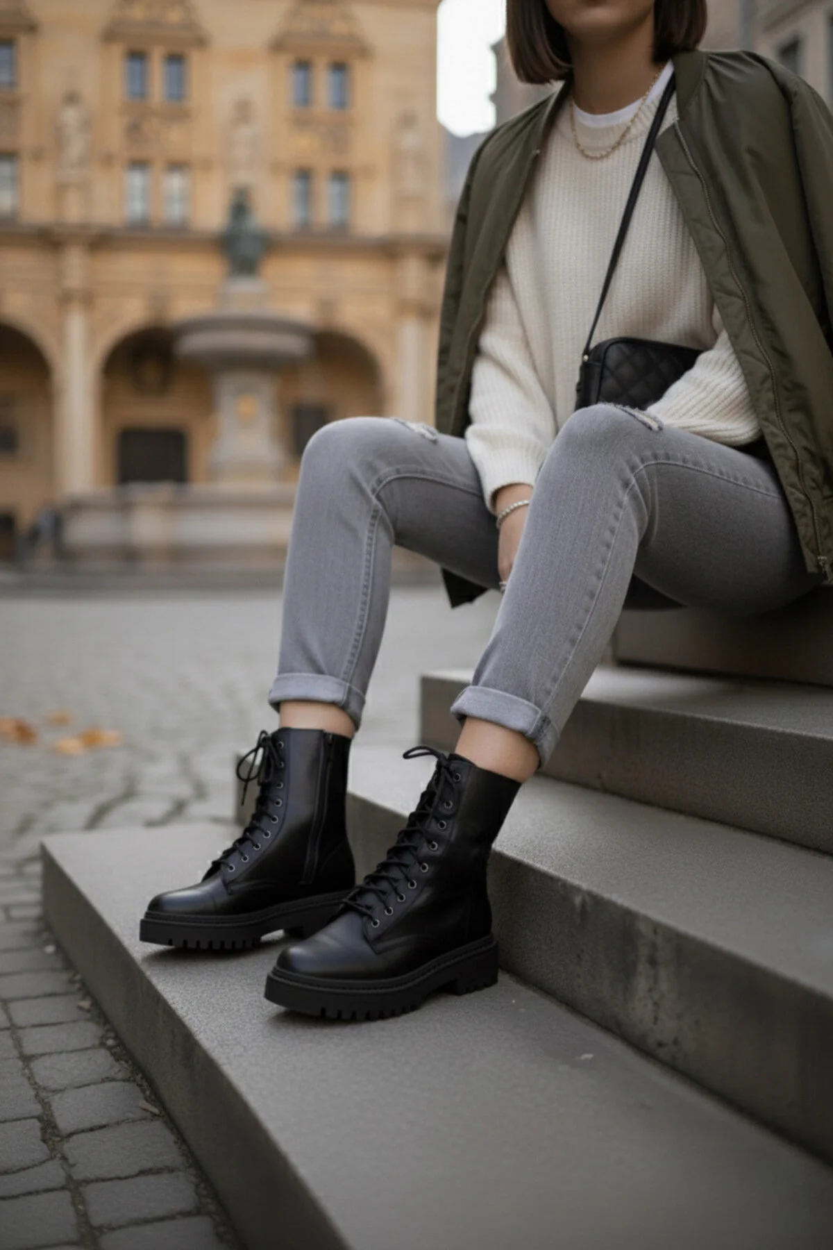 Kadın Olivia Dikişli Garantili Su Geçirmez Kaymaz Taban Postal Bot Siyah