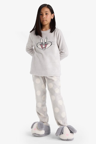 Defacto Kız Çocuk Looney Tunes Pijama Takımı Nakışlı Pelüş Uzun Kollu Üst Uzun Alt D1069a825wngr294 Gri