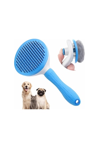 Kedi Köpek Tarağı - Otomatik Temizlenen Tüy Toplama Fırçası - Basmalı Mekanizma - İnce Uçlu Metal İğne - Erg