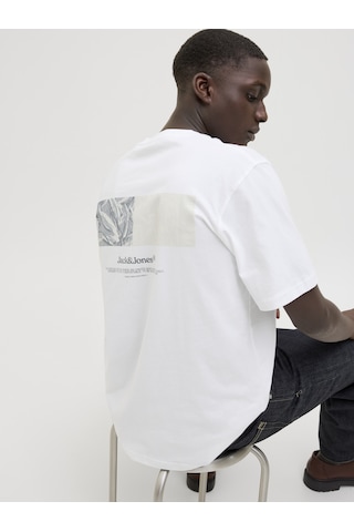 Jack & Jones Erkek Sirt Baskili Bisiklet Yaka Tisört - Split - 12297539 Bright White