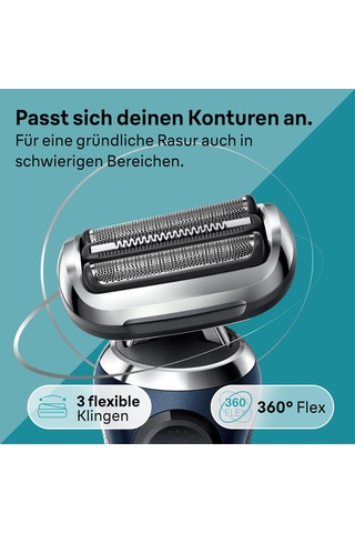 Braun Series 7 Elektrikli Tıraş Makinesi 360 Flex, Easyclick Hassas Düzelticili, Erkek Elektrikli Tıraş Makinesi, Islak Ve Kuru, Erkeklere Hediye, Almanya'da Üretilmiştir, 71-b1200s, Mavi