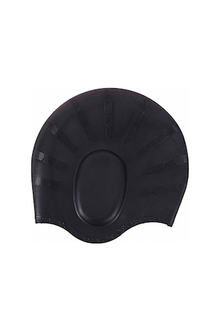 Trendooze Yüzme Yetişkinler Uzun Suya Siyah Silikon Saçlı Kulak Koruma İçin Dayanıklı Bonesi Ps Siyah