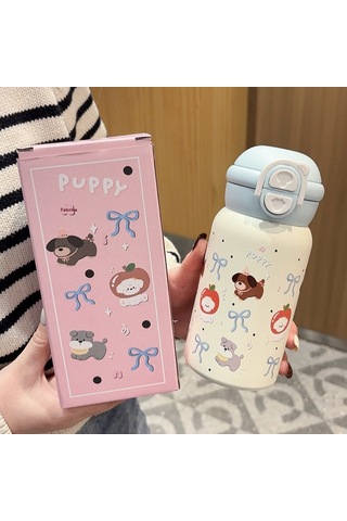 Aurora Paslanmazçelik Yüksek Degerli Büyük Kapasiteli Sevimli Termos Bardak Açık Mavi