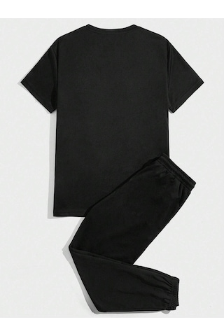 X Change T-shirt Eşofman Altı Jogger - Siyah Baskılı Alt Üst Eşofman Takım Oversize Bisiklet Yaka Siyah