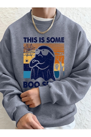 Tarzsokak Bu Biraz Şaka Yapılı Baskılı Erkek Sweatshirt Kışlık Yuvarlak Yaka Kapüşonlu Sweatshirt Sokak Gri