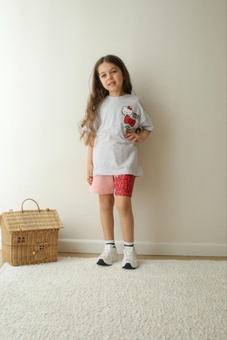 Jeliboomkidswear Kiz Çoçuk 3-10 Yaş Şortlu Kısa Kollu 2 Li Takım Gri