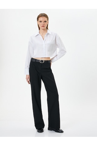Koton Crop Uzun Kollu Gömlek Cep Detaylı Düğmeli Pamuklu Beyaz 4sak60229pw 4SAK60229PW000 Beyaz