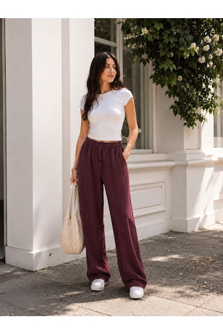 Esra Butik78 Yazlık Pantolon Mürdüm & Haki Renk Rahat Kalıp Kadın Pantolon