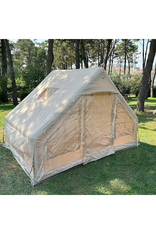 Yek Outdoor 420d Oxford 6 Kişilik 4 Mevsim Soba Çıkışlı Şişme Kamp Çadırı Pompalı, 210x300x190 Cm Krem