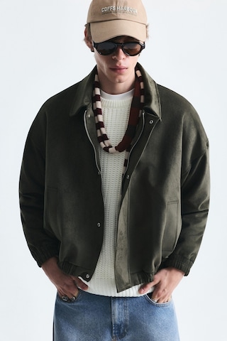 Vamos Oversize Polo Yaka Suni Süet Mont Haki