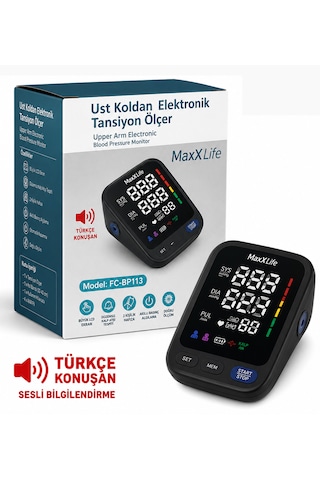 Maxx Life Üst Koldan Dijital Tansiyon Aleti Türkçe Konuşan Büyük Ekran Hafızalı Fc-bp113k