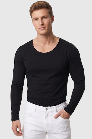 Rizzup Erkek Siyah %95 Pamuk Slim Fit Kesik Açık Yaka Likralı Penye Sweatshirt Oval Kesim 2602299