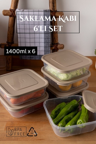 6 Parça Sızdırmaz Saklama Kabı 1.4 Lt - Bej Bej