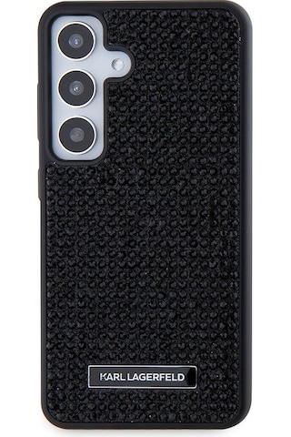 Galaxy S24 Plus Uyumlu Kılıf Taşlı Metal Logo Lisanslı Kapak Siyah