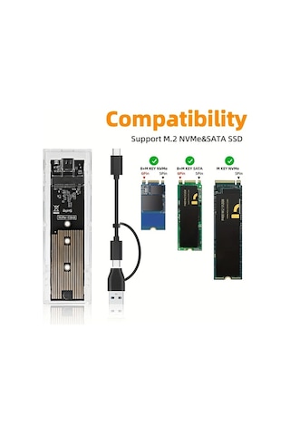 Boatshop1 10gbps M2 Nvme Ngff Plastik Ssd Kasa Sata Pcıe Cift Protokol Usb Tip C Sefaf Disk