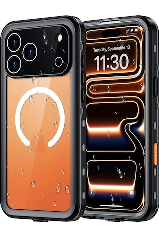 Apple Uyumlu iPhone 17 Pro Max İle Uyumlu Kılıf Su Geçirmez 360 Derece Koruma Waterproof Telefon Kılıfı Siyah