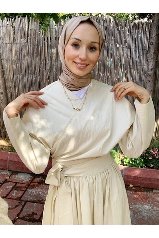 Butik Moda Etkm001 Üstü Bağlamalı Eteği Yandan Fermuarlı Takım Bej 001