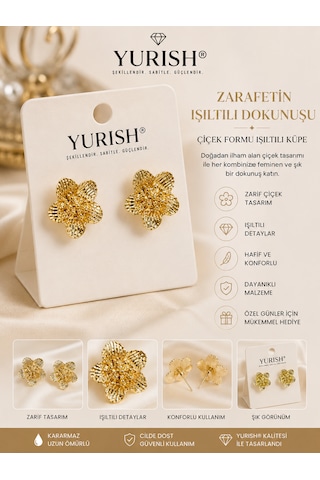 Kadın Sedefli Çiçek Figürlü Mineli Model 2'li Küpe altın