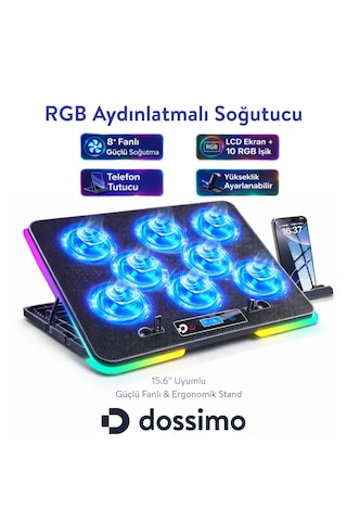 Nitro Rgb Işıklı 8 Fanlı Lcd Göstergeli 2 Usb Girişli Yükselebilen Notebook Soğutucu S23