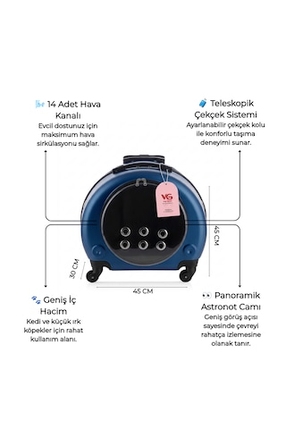 Vg Premium Kedi Taşıma Valizi Panoramik Açılır Kapaklı