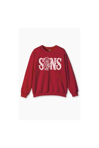 Kırımızı Sweatshirt Sons Of Anarchy Redwood Anarşi Motorsiklet Motor Baskılı Sweat Kırmızı