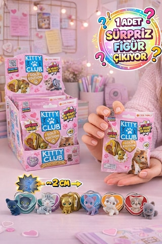 Kitty Club Gold Edition Sürpriz Kedi Figürü Metal Kalpli Kutu Koleksiyon Oyuncak - 1 Adet
