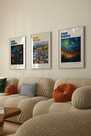 Van Gogh 3'lü Poster Tablo Seti Beyaz Çerçeveli Van Gogh 3'lü Poster Tablo Seti Beyaz Çerçeveli