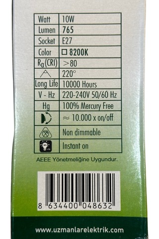 Uzlight 10w 75w 8200k Yeşil Işık E27 Duylu Led Ampul