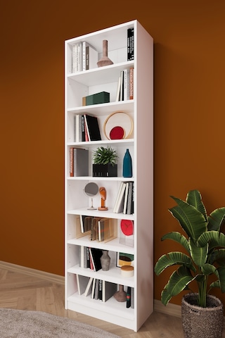 Asra Trend K-01 %100 MDF 60 cm 7 Raflı Kitaplık Ofis Dosya Rafı Kütüphane Beyaz
