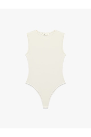Koton Slim Fit Bisiklet Yaka Kolsuz Bodysuit Ekru 6sak10103ek