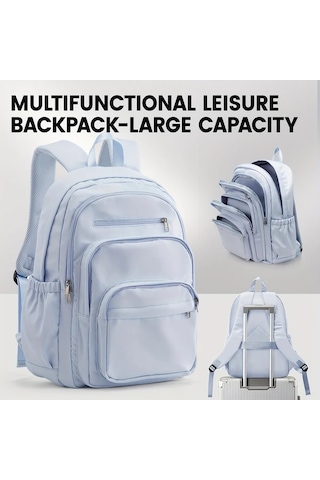 Wangxi Siyah Çok Bölmeli Laptop Sırt Çantası Büyük Kapasiteli Dayanıklı Nylon Çerçeve Ayarlanabilir Askılı Çok Cepli Seyahat İş Çantası Şık Açık Mavi Siyah Tasarım Fermuarlı Kapatma Siyah