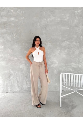 Tam12den Ayrobin Oversize Kadın Pantalon - Bej Bej