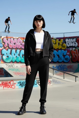 Benerly Kadın Kapüşonlu Fermuarlı Düşük Kol Örme Sweatshirt Fonksiyonel D siyah