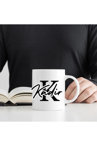 Kişiye Özel Monogram Harfli Beyaz Seramik Kupa Bardak Çok Renkli