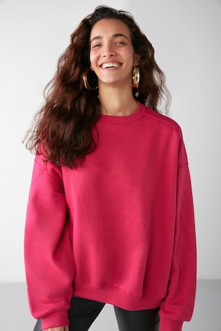 Grımelange Susana Kadın Bisiklet Yaka Içi Polarlı Oversize Fit Basic Pembe Sweatshirt