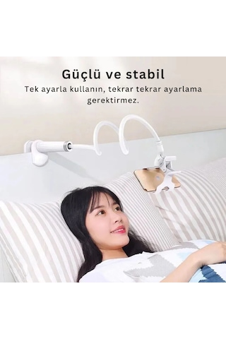 Etashop 360 Esnek Telefon Tutucu Kelepçeli Masa Yatak Başlığı Standı 4" 7.1" Uyumlu Beyaz Beyaz