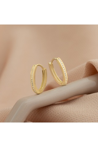 Dkmn Gümüş  Taşlı Oval Halka Küpe