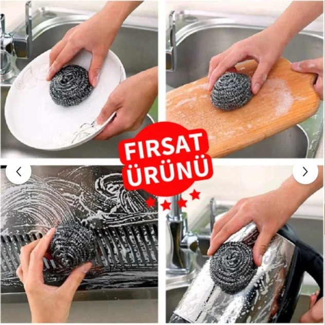 Technow %100 Paslanmaz Çelik Sürtme Bulaşık Ovma Teli 6 Adet