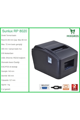 Sunlux Rp8020 Termal Adisyon Fiş Rulosu Yazıcısı