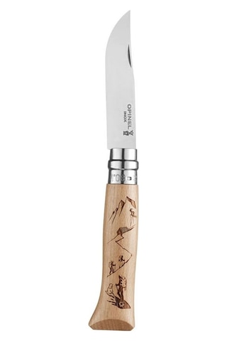 Opinel Kamp İnox No 8 Alpine Macera Kayağı Desenli Paslanmaz Çelik Ç Kahverengi