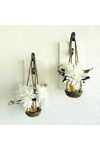 Duvar Dekoru, Led Işıklı, Beyaz Yılzdız Çiçekli, Beyaz Aplik İkili Set