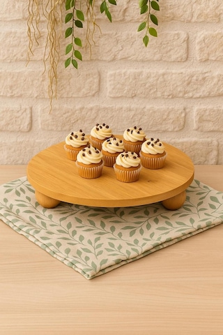 Bambu Top Ayaklı Oval Sunum Standı, Yuvarlak Sunum Tabağı 24cm Bambu