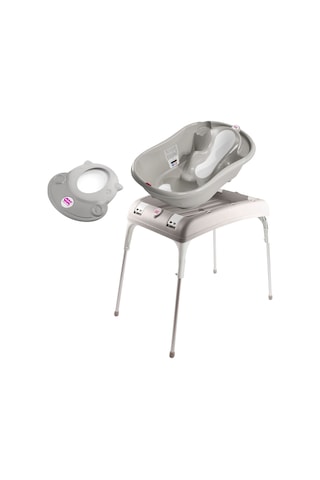 Okbaby Bebek Banyo Seti Onda Evolution Dijital Termometreli Çift Yönlü Küvet + Küvet Taşıyıcı + Hippo Duş Şapkası A.gri