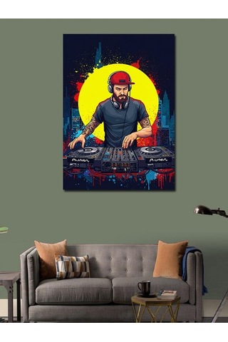 Kanvas Tablo Dj Ve Gece Şehri Manzarası 100cmx140cm
