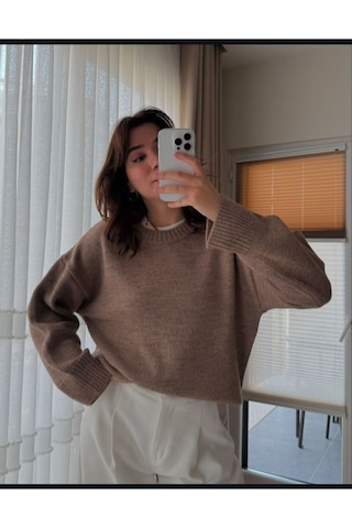 Kozia Outdoors Bisiklet Yaka Salas Oversize Triko Kazak Kahverengi Kozia Outdoors Bisiklet Yaka Salas Oversize Triko Kazak Kahverengi