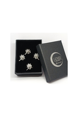 Çiçek Motifli Taşlı Gümüş Takı Seti - Kolye Ucu, Küpe Ve Yüzük - Zarif Ve Şık Tasarım Gümüş