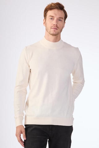 Dufy %100 Pamuk Ekru Düz Erkek Triko - Slim Fit Ekru